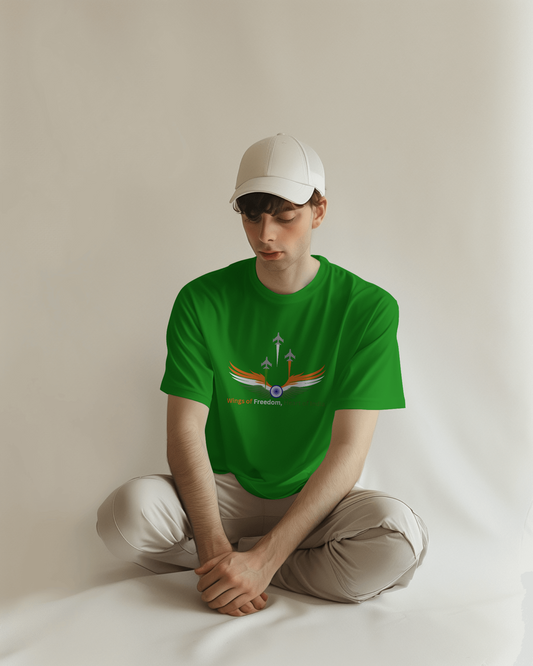 Earth & Thread | Wings of Freedom, Heart of India 100% Cotton Regular Fit T-Shirt - Premium 180 GSM Patriotic Aviation Graphic Tee