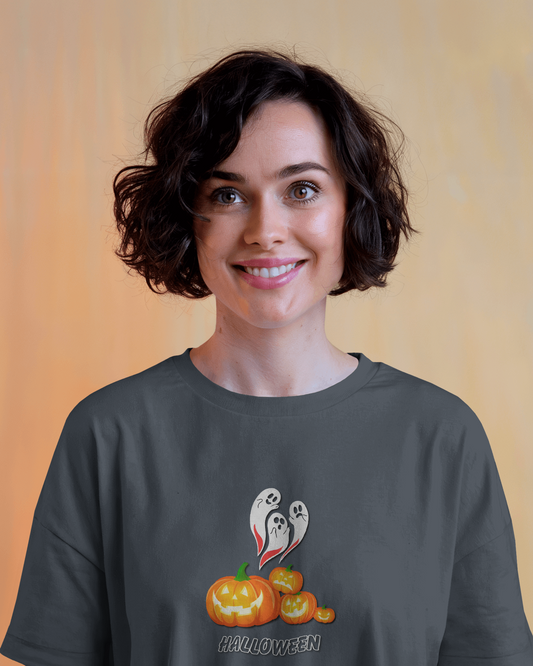 Oversized French Terry – Ghostly Pumpkin Halloween Tee