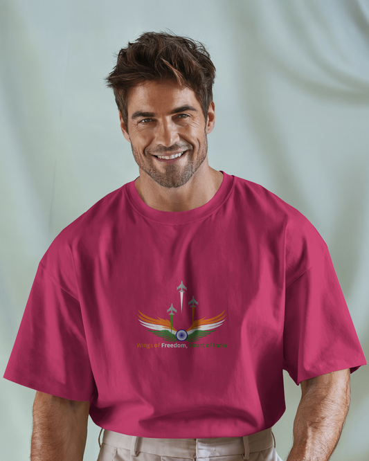 Earth & Thread | Wings of Freedom, Heart of India 100% Cotton Regular Fit T-Shirt - Premium 180 GSM Patriotic Aviation Graphic Tee