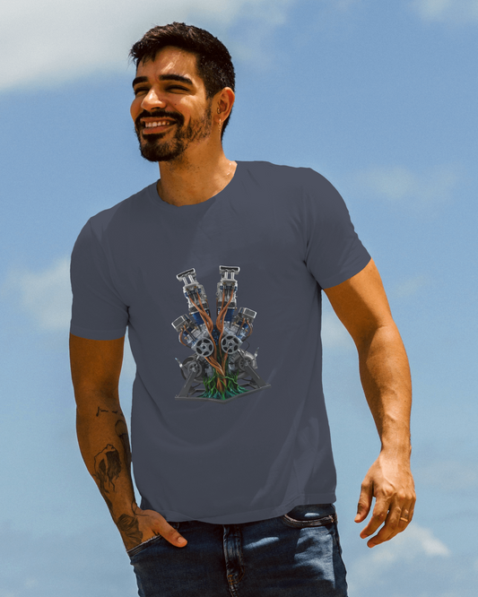 Earth & Thread | Biomechanical Engine Tree 100% Cotton Regular Fit T-Shirt - Premium 180 GSM Tech Nature Graphic