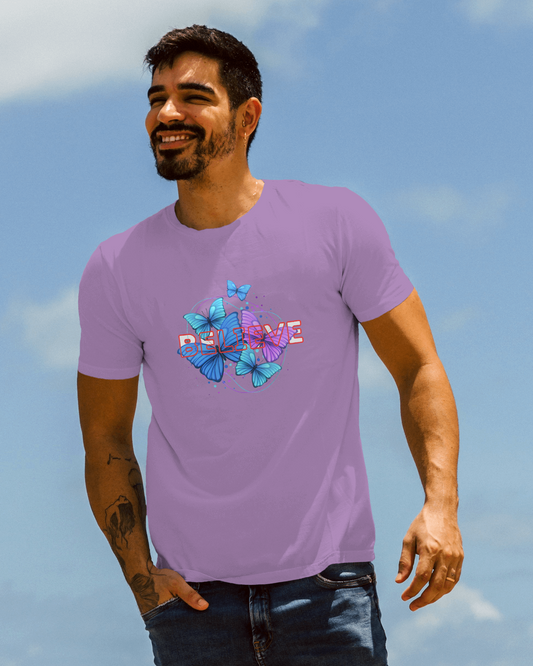Earth & Thread | Believe Butterflies 100% Cotton Regular Fit T-Shirt - Premium 180 GSM Inspirational Nature Graphic Tee