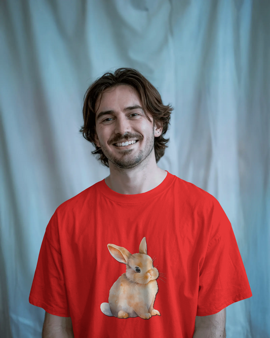 Earth & Thread | Cute Bunny 100% Cotton Regular Fit T-Shirt - Premium 180 GSM Adorable Rabbit Graphic Tee