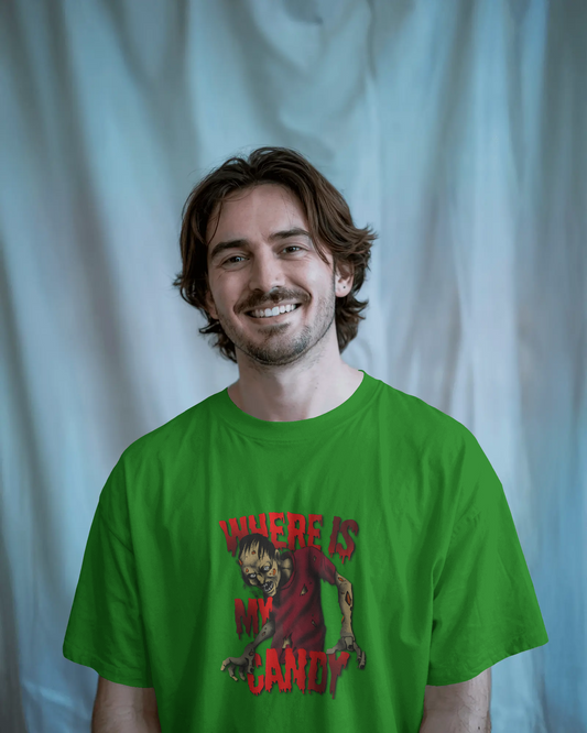 Earth & Thread | Where Is My Candy 100% Cotton Regular Fit T-Shirt - Premium 180 GSM Zombie Graphic Tee