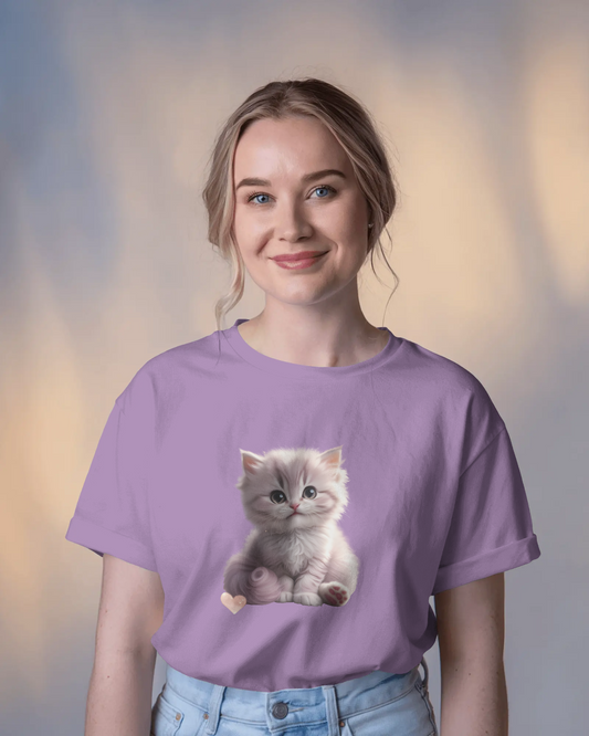 Earth & Thread | Cute Kitten 100% Cotton Regular Fit T-Shirt - Premium 180 GSM Adorable Pet Graphic