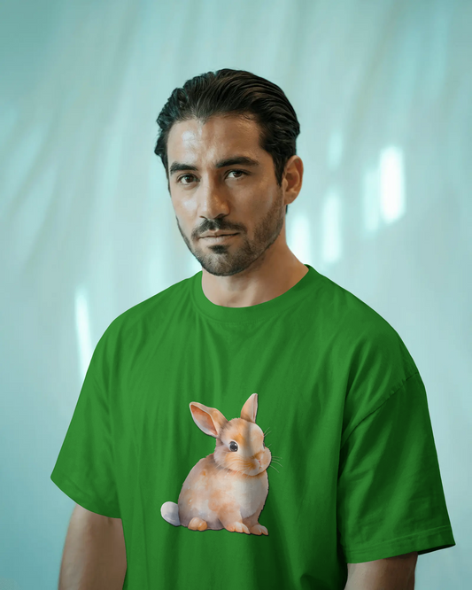 Earth & Thread | Cute Bunny 100% Cotton Regular Fit T-Shirt - Premium 180 GSM Adorable Rabbit Graphic Tee