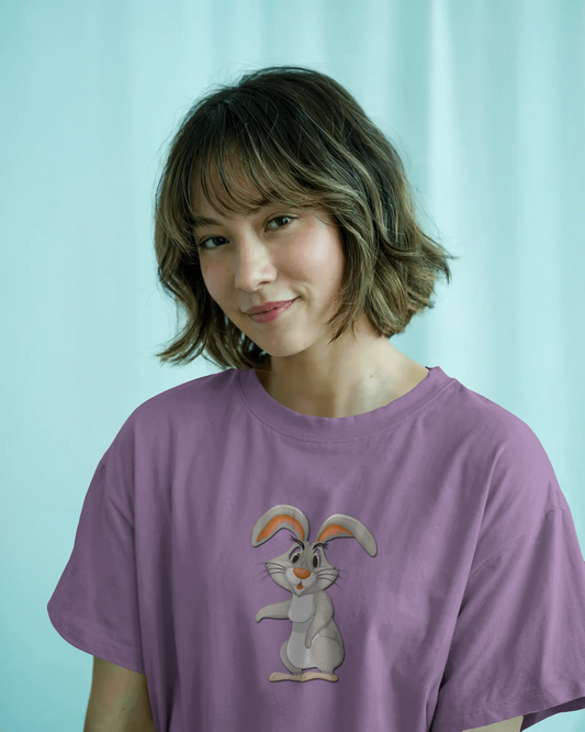 Earth & Thread | Curious Rabbit 100% Cotton Regular Fit T-Shirt - Premium 180 GSM Adorable Animal Graphic