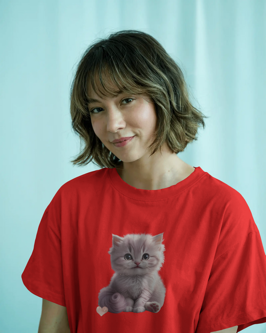 Earth & Thread | Cute Kitten 100% Cotton Regular Fit T-Shirt - Premium 180 GSM Adorable Pet Graphic