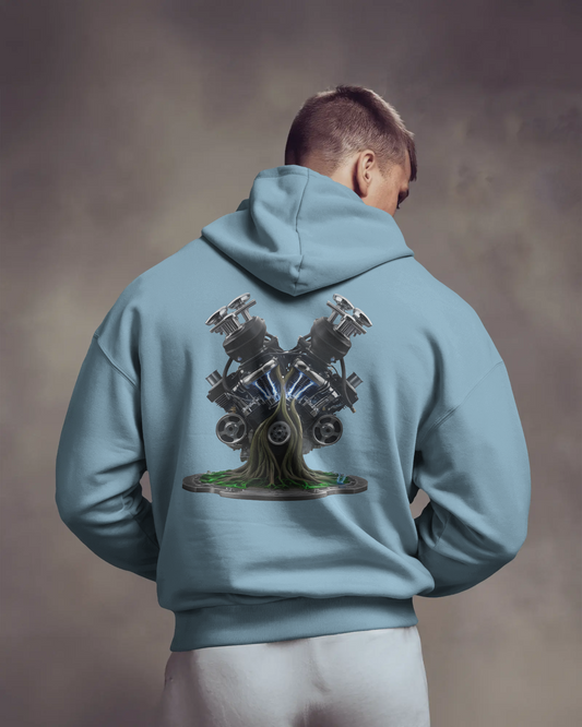 Earth & Thread | Biomechanical Engine Tree Oversized Hoodie - Premium 350 GSM Ultra-Smooth Fleece Back Print