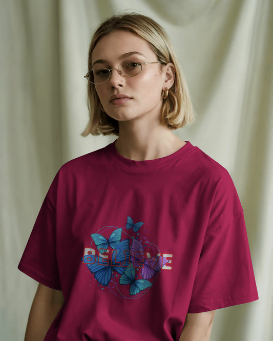 Earth & Thread | Believe Butterflies 100% Cotton Regular Fit T-Shirt - Premium 180 GSM Inspirational Nature Graphic Tee