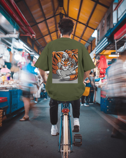 "Earth & Thread | Roaring Power 100% Cotton Oversized Tee - Premium French Terry Back Graphic"