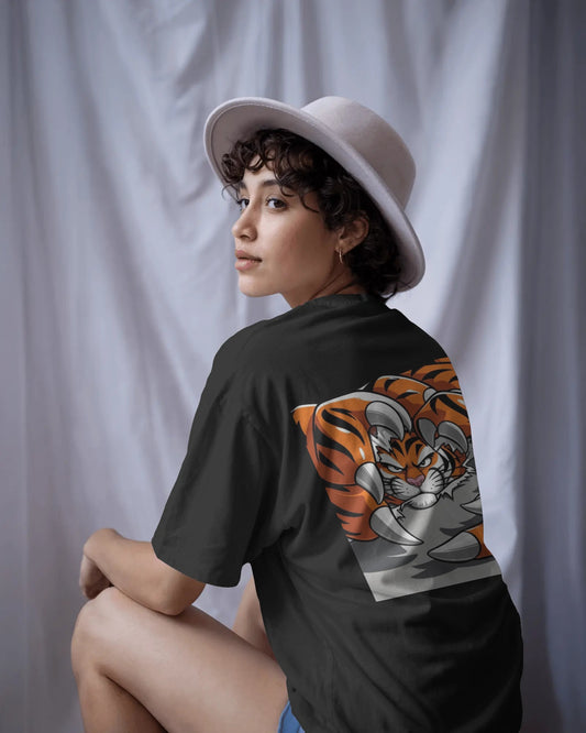 "Earth & Thread | Roaring Power 100% Cotton Oversized Tee - Premium French Terry Back Graphic"