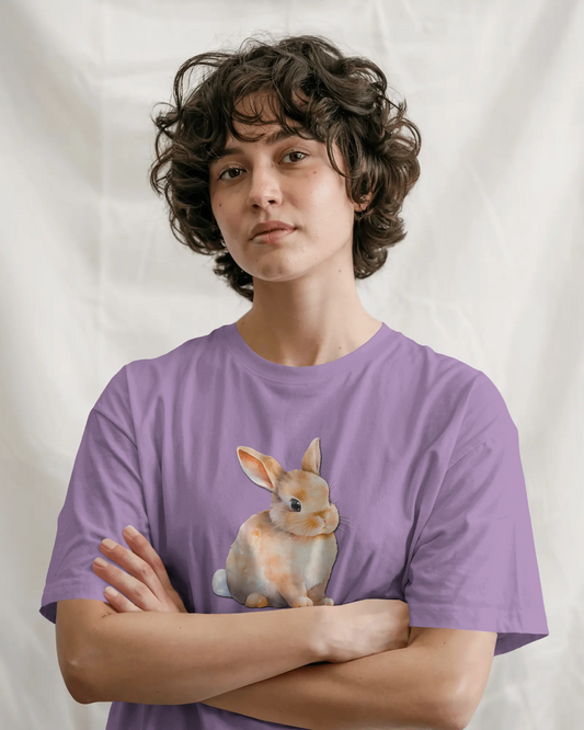 Earth & Thread | Cute Bunny 100% Cotton Regular Fit T-Shirt - Premium 180 GSM Adorable Rabbit Graphic Tee