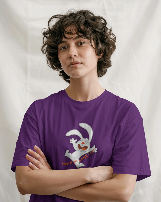 Earth & Thread | Hop High! 100% Cotton Regular Fit T-Shirt - Premium 180 GSM Energetic Rabbit Graphic Tee