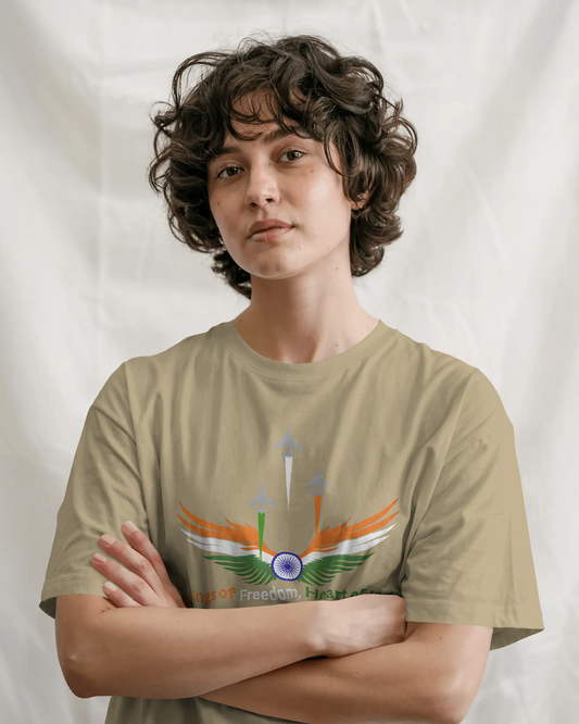 Earth & Thread | Wings of Freedom, Heart of India 100% Cotton Regular Fit T-Shirt - Premium 180 GSM Patriotic Aviation Graphic Tee