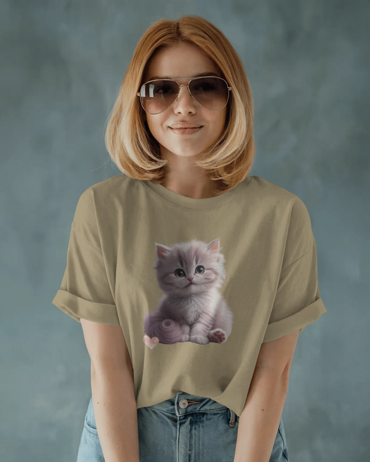 Earth & Thread | Cute Kitten 100% Cotton Regular Fit T-Shirt - Premium 180 GSM Adorable Pet Graphic