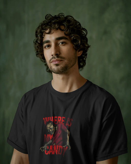 Earth & Thread | Where Is My Candy 100% Cotton Regular Fit T-Shirt - Premium 180 GSM Zombie Graphic Tee