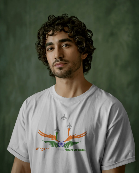 Earth & Thread | Wings of Freedom, Heart of India 100% Cotton Regular Fit T-Shirt - Premium 180 GSM Patriotic Aviation Graphic Tee