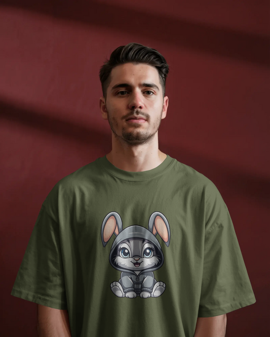 Oversized French Terry Comfort – Cute Bunny Hoodie Tee