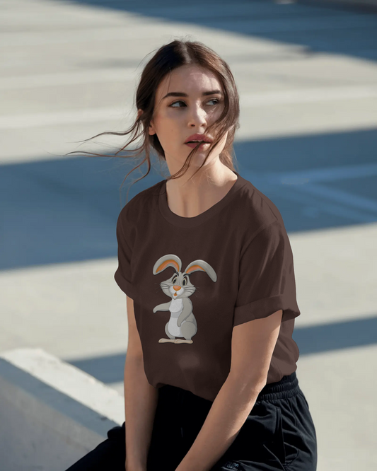 Earth & Thread | Curious Rabbit 100% Cotton Regular Fit T-Shirt - Premium 180 GSM Adorable Animal Graphic