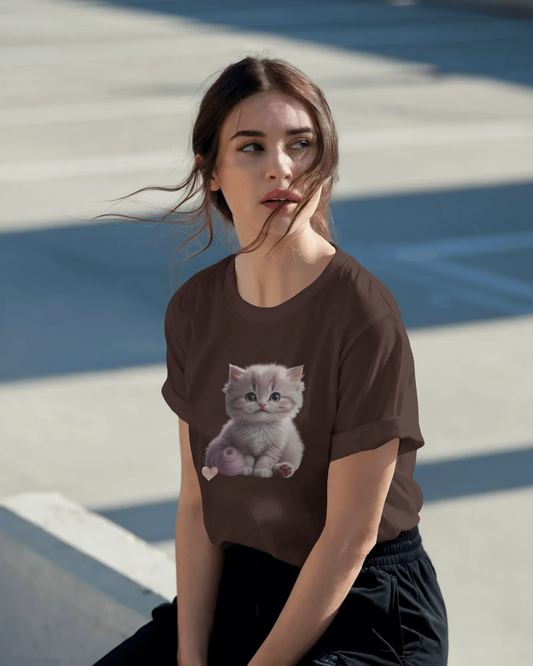 Earth & Thread | Cute Kitten 100% Cotton Regular Fit T-Shirt - Premium 180 GSM Adorable Pet Graphic