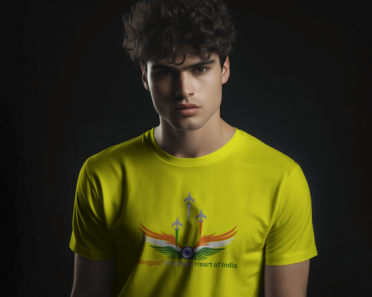 Earth & Thread | Wings of Freedom, Heart of India 100% Cotton Regular Fit T-Shirt - Premium 180 GSM Patriotic Aviation Graphic Tee