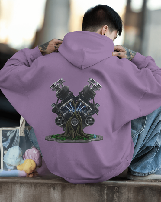 Earth & Thread | Biomechanical Engine Tree Oversized Hoodie - Premium 350 GSM Ultra-Smooth Fleece Back Print