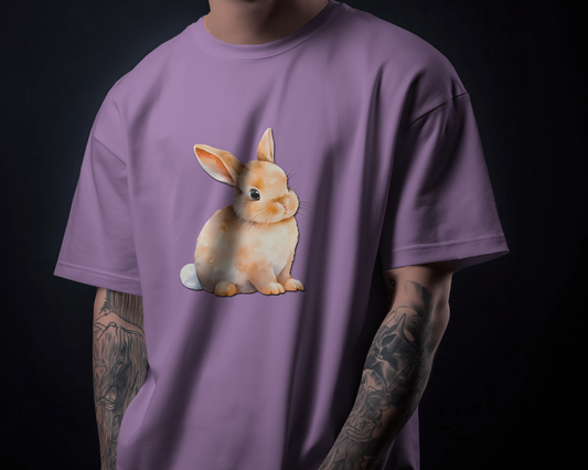 Earth & Thread | Cute Bunny 100% Cotton Regular Fit T-Shirt - Premium 180 GSM Adorable Rabbit Graphic Tee
