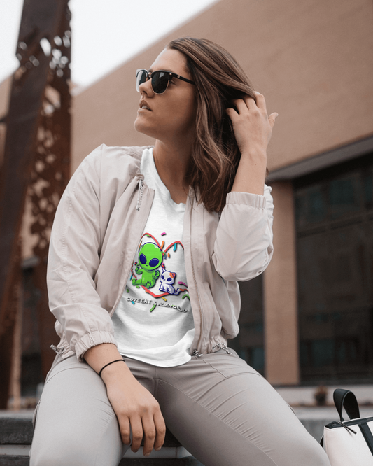 Alien & Cat Friendship in Oversized Comfort – Cute Tee