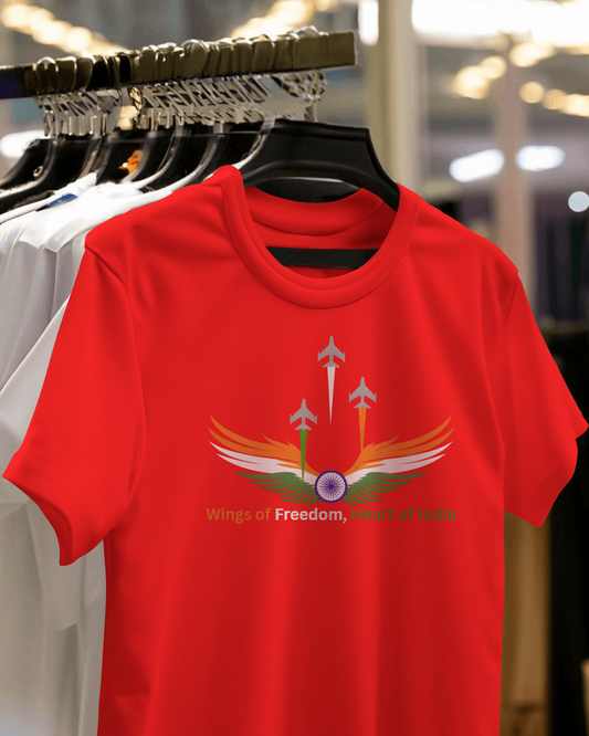 Earth & Thread | Wings of Freedom, Heart of India 100% Cotton Regular Fit T-Shirt - Premium 180 GSM Patriotic Aviation Graphic Tee