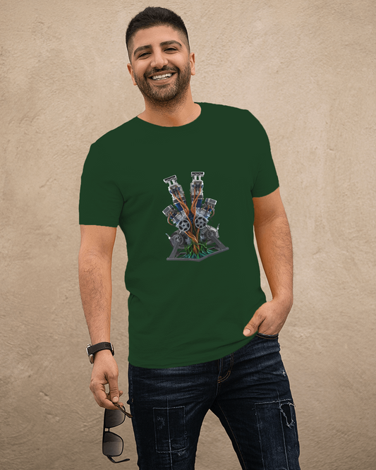 Earth & Thread | Biomechanical Engine Tree 100% Cotton Regular Fit T-Shirt - Premium 180 GSM Tech Nature Graphic
