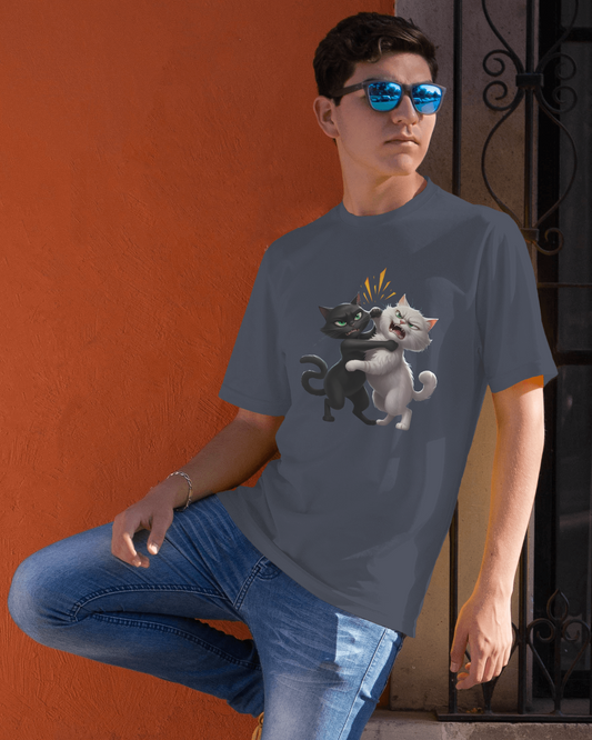 Earth & Thread | Hugging Cats 100% Cotton Regular Fit T-Shirt - Premium 180 GSM Adorable Pet Graphic