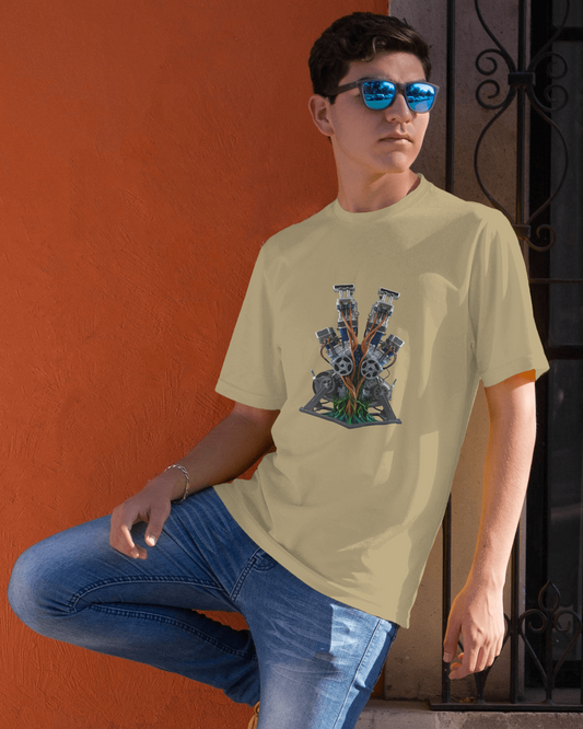 Earth & Thread | Biomechanical Engine Tree 100% Cotton Regular Fit T-Shirt - Premium 180 GSM Tech Nature Graphic