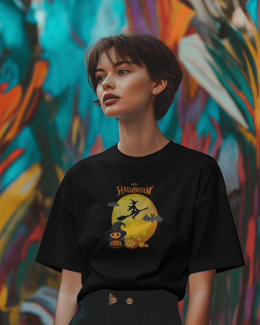 Hauntingly Smooth Comfort – Flying Witch Halloween Tee