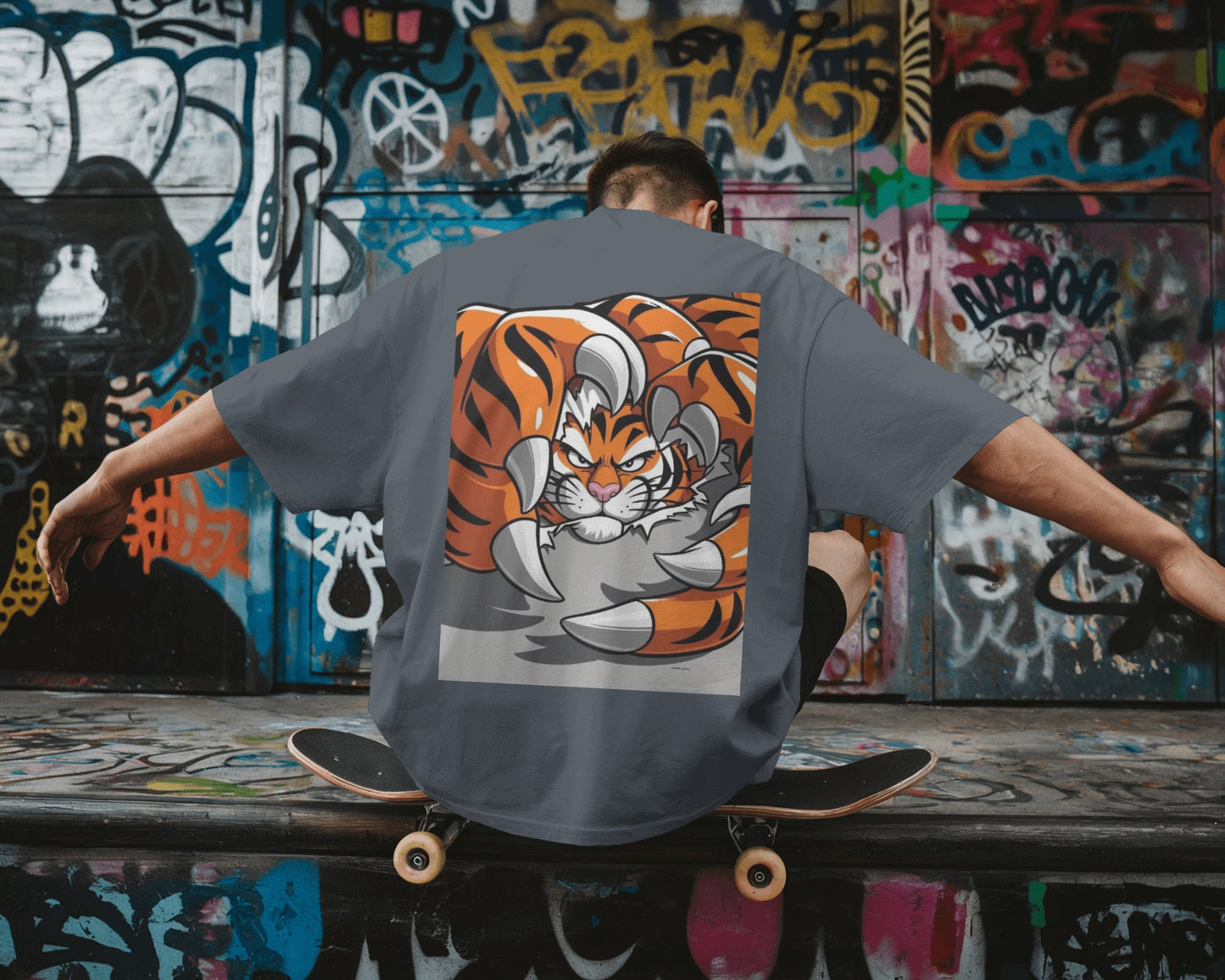 "Earth & Thread | Roaring Power 100% Cotton Oversized Tee - Premium French Terry Back Graphic"