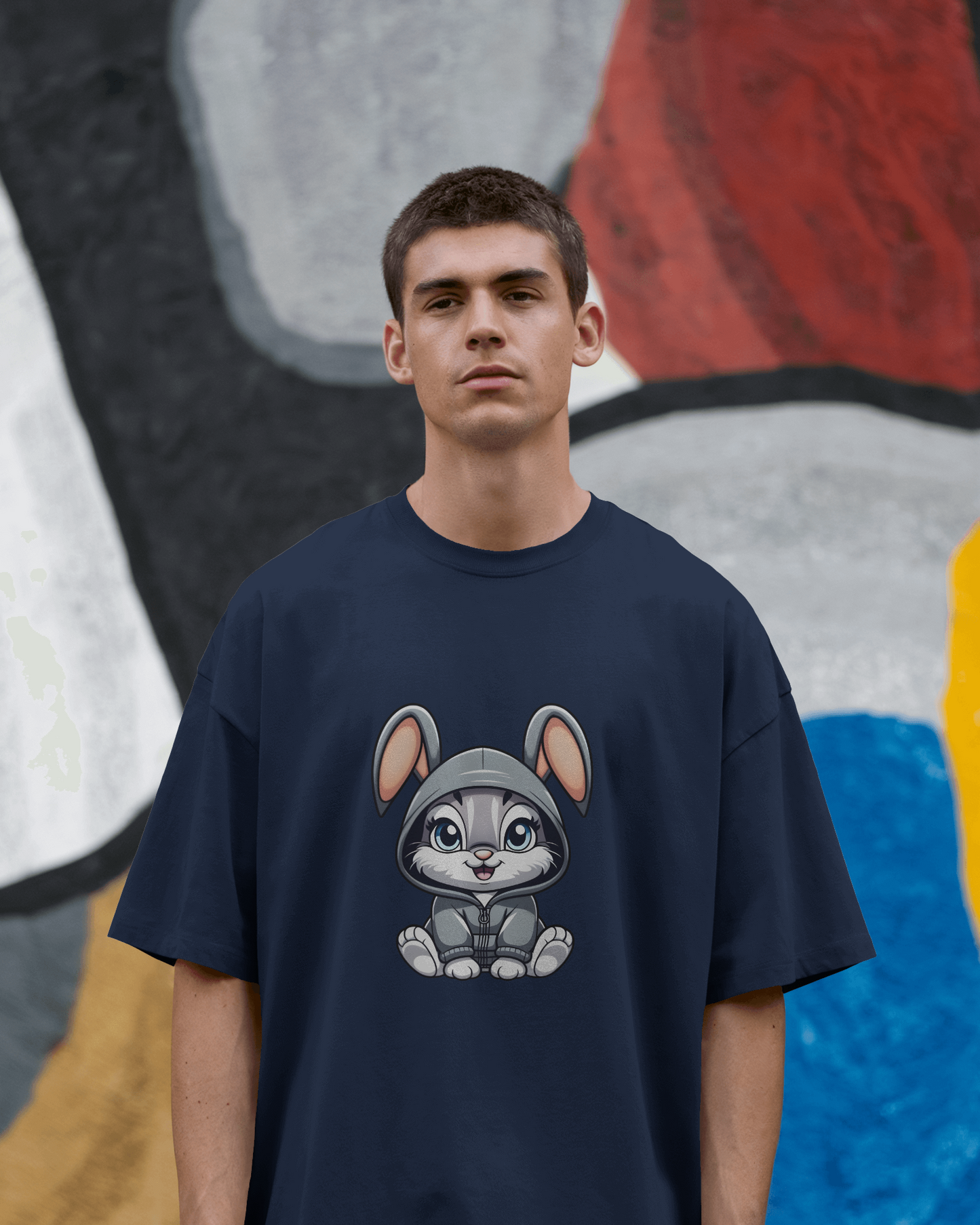 Oversized French Terry Comfort – Cute Bunny Hoodie Tee