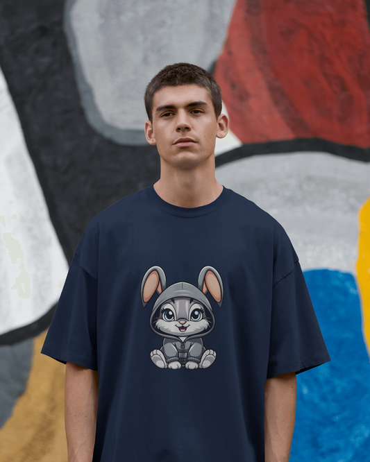 Oversized French Terry Comfort – Cute Bunny Hoodie Tee
