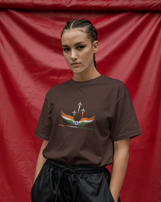 Earth & Thread | Wings of Freedom, Heart of India 100% Cotton Regular Fit T-Shirt - Premium 180 GSM Patriotic Aviation Graphic Tee