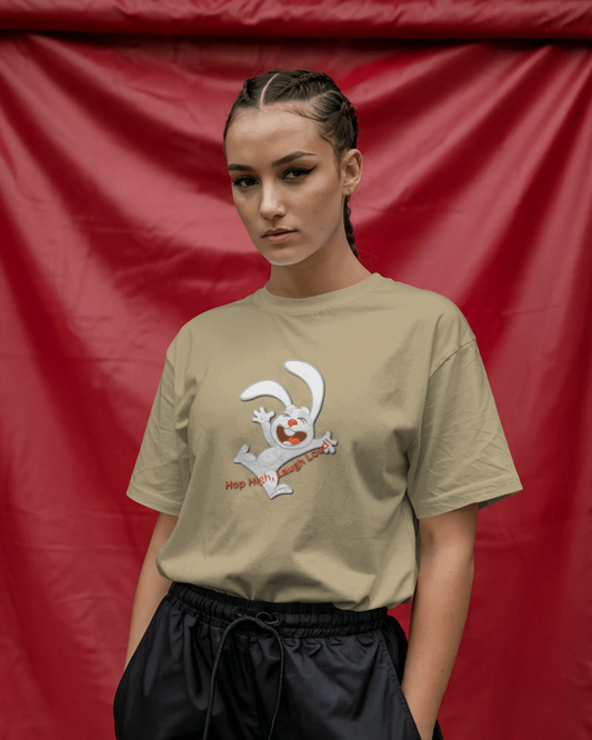 Earth & Thread | Hop High! 100% Cotton Regular Fit T-Shirt - Premium 180 GSM Energetic Rabbit Graphic Tee