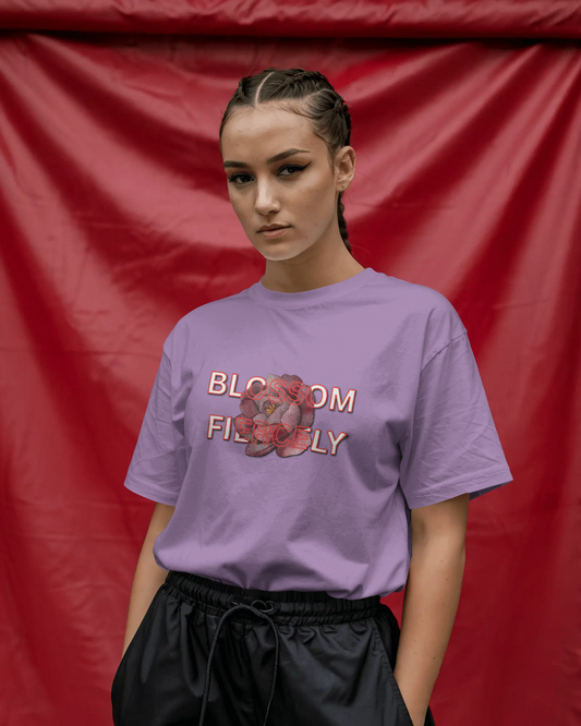 Earth & Thread | Blossom Fiercely 100% Cotton Regular Fit T-Shirt - Premium 180 GSM Empowering Floral Graphic Tee
