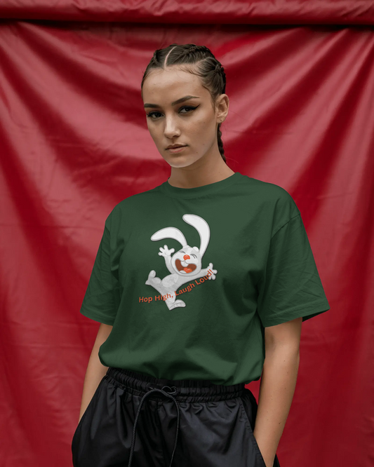 Earth & Thread | Hop High! 100% Cotton Regular Fit T-Shirt - Premium 180 GSM Energetic Rabbit Graphic Tee