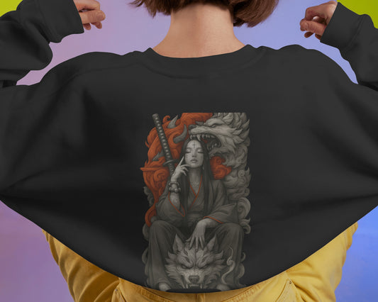 Earth & Thread Unisex Wolf Queen Anime Graphic Oversized Sweatshirt | 350 GSM Cotton Fleece Pullover | Casual Winter Wear for Men & Women | Streetwear Style