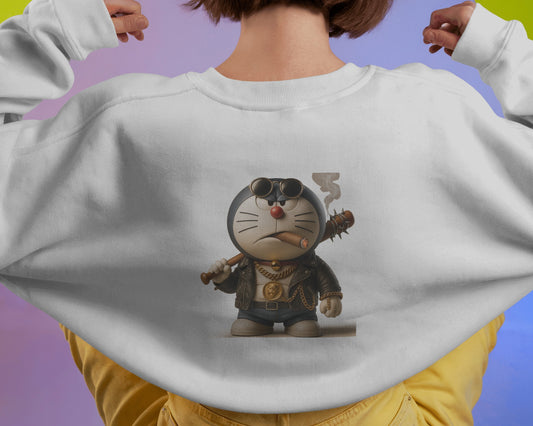 Earth & Thread Unisex Samurai Anime Cat Graphic Oversized Sweatshirt | 350 GSM Cotton Fleece Pullover | Casual Winter Streetwear for Men & Women | Premium Printed Crew Neck