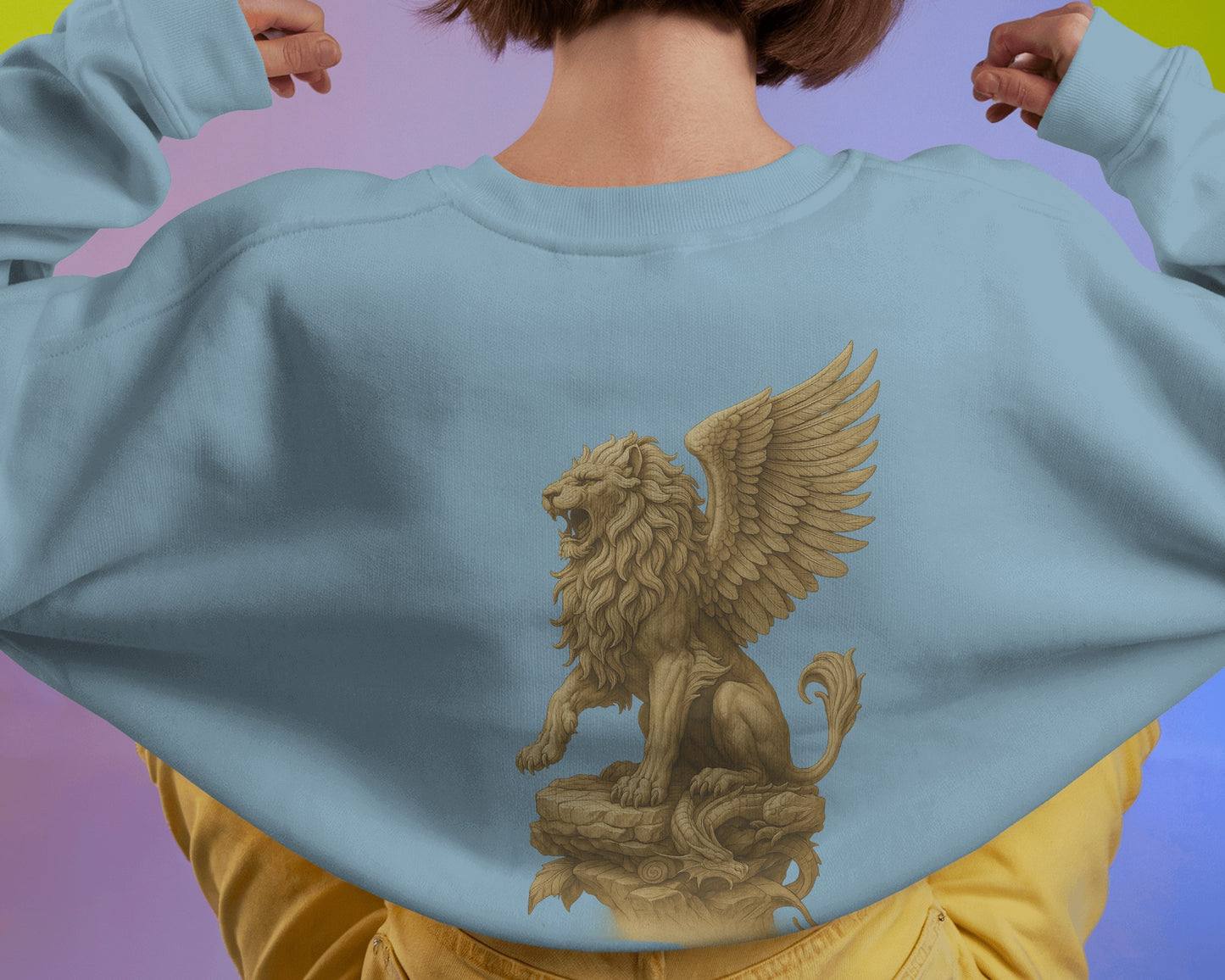 Earth & Thread Unisex Mythical Lion Graphic Oversized Sweatshirt | 350 GSM Cotton Fleece Pullover | Winter Streetwear for Men & Women | Premium Printed Crew Neck