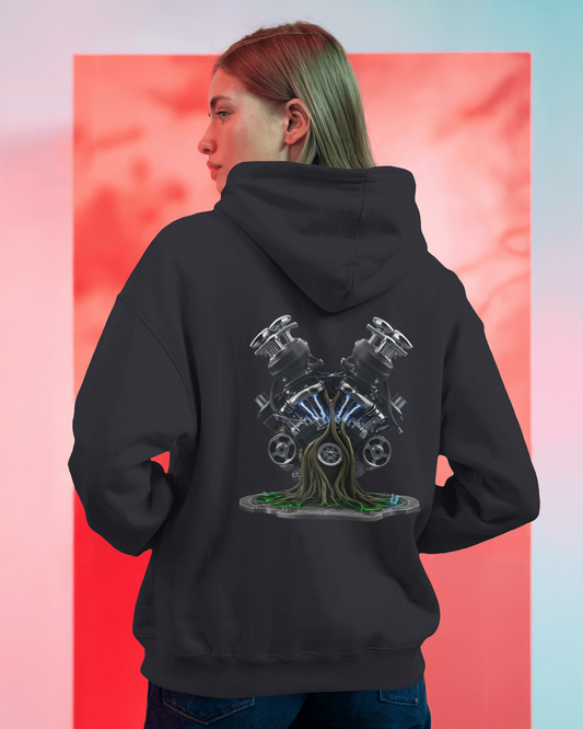 Earth & Thread | Biomechanical Engine Tree Oversized Hoodie - Premium 350 GSM Ultra-Smooth Fleece Back Print