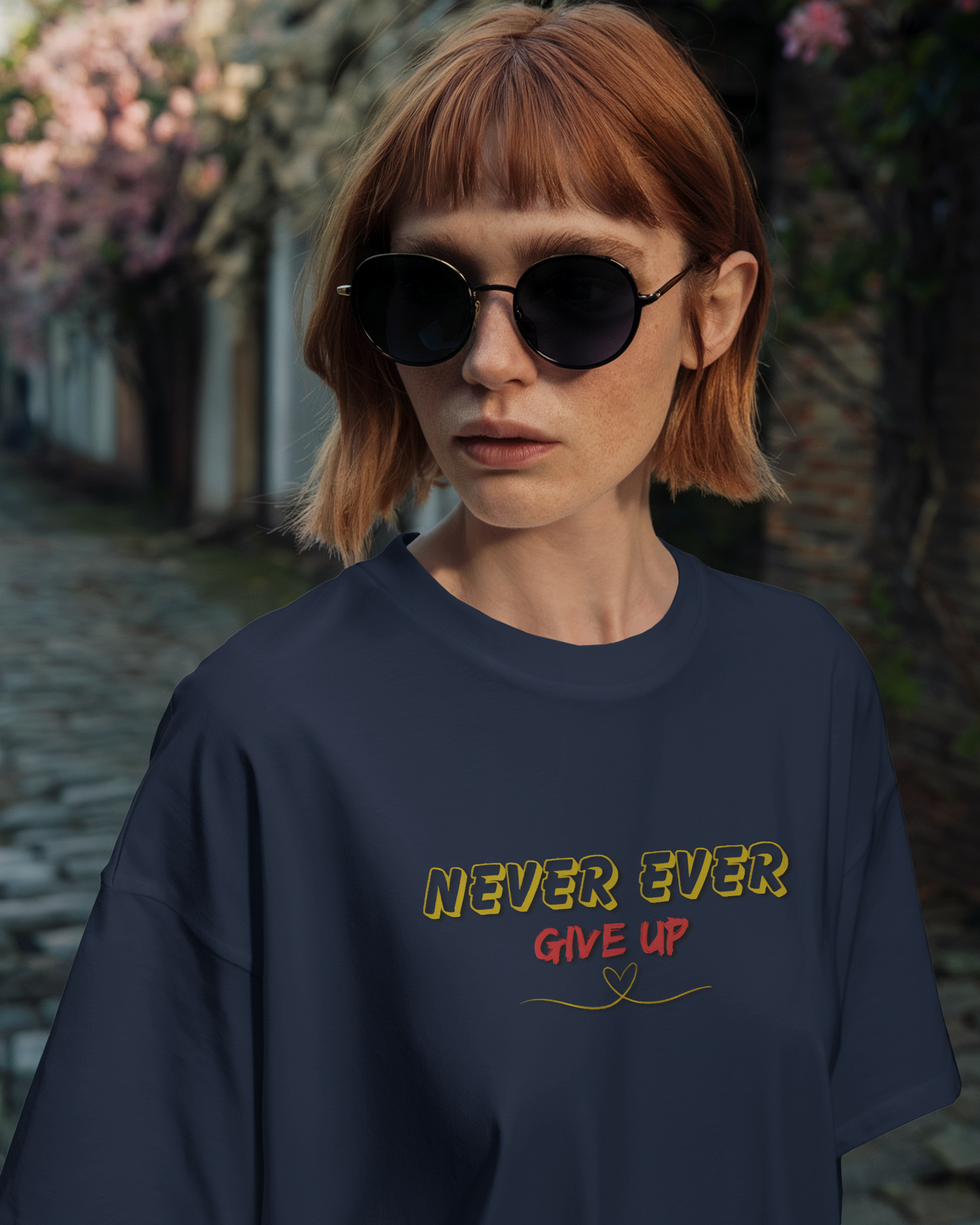 Oversized French Terry – Never Ever Give Up Tee