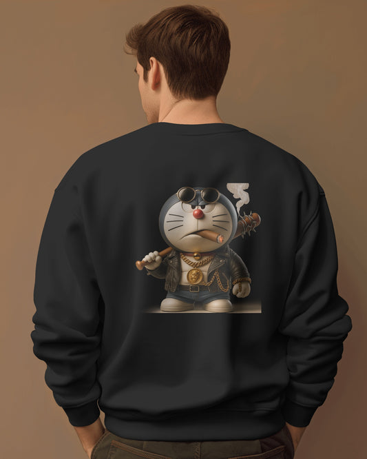Earth & Thread Unisex Samurai Anime Cat Graphic Oversized Sweatshirt | 350 GSM Cotton Fleece Pullover | Casual Winter Streetwear for Men & Women | Premium Printed Crew Neck