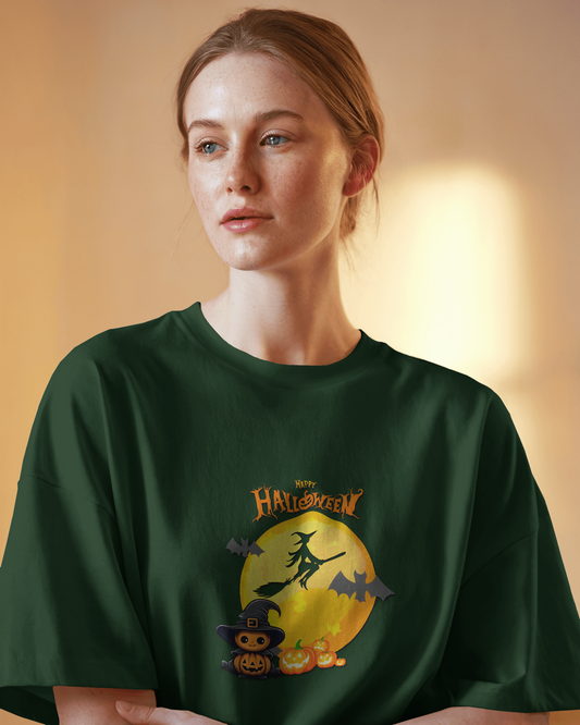 Hauntingly Smooth Comfort – Flying Witch Halloween Tee