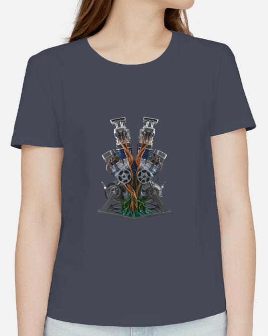 Earth & Thread | Biomechanical Engine Tree 100% Cotton Regular Fit T-Shirt - Premium 180 GSM Tech Nature Graphic