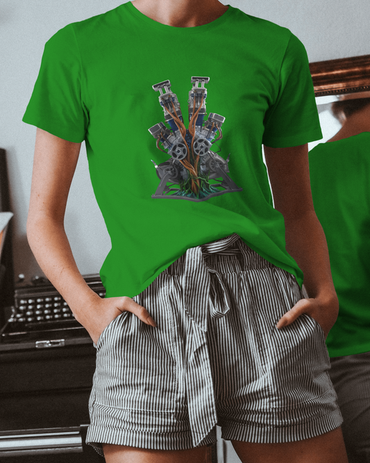 Earth & Thread | Biomechanical Engine Tree 100% Cotton Regular Fit T-Shirt - Premium 180 GSM Tech Nature Graphic
