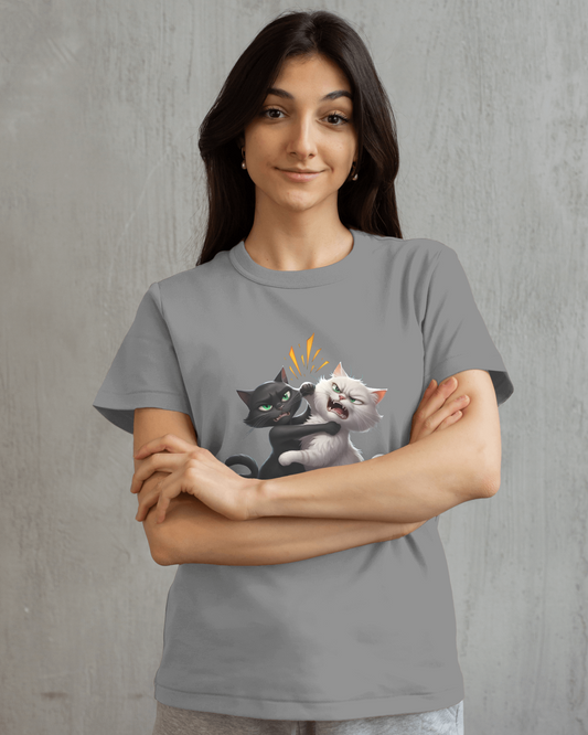 Earth & Thread | Hugging Cats 100% Cotton Regular Fit T-Shirt - Premium 180 GSM Adorable Pet Graphic